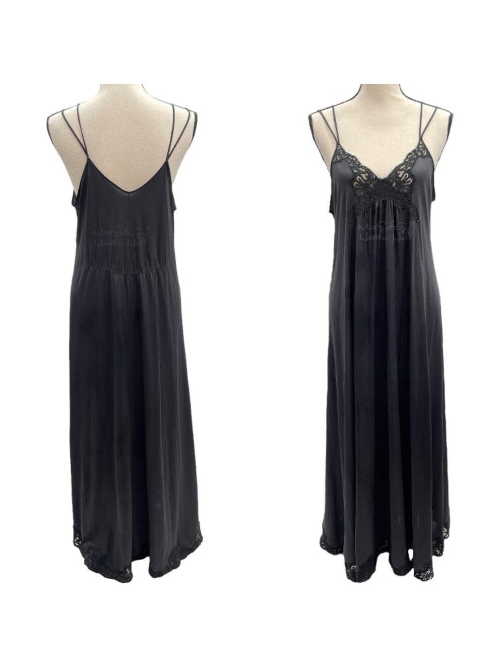 Vintage Shadowline Low V-Neckline Floral Lace Sexy Nightwear Maxi Slip Dress